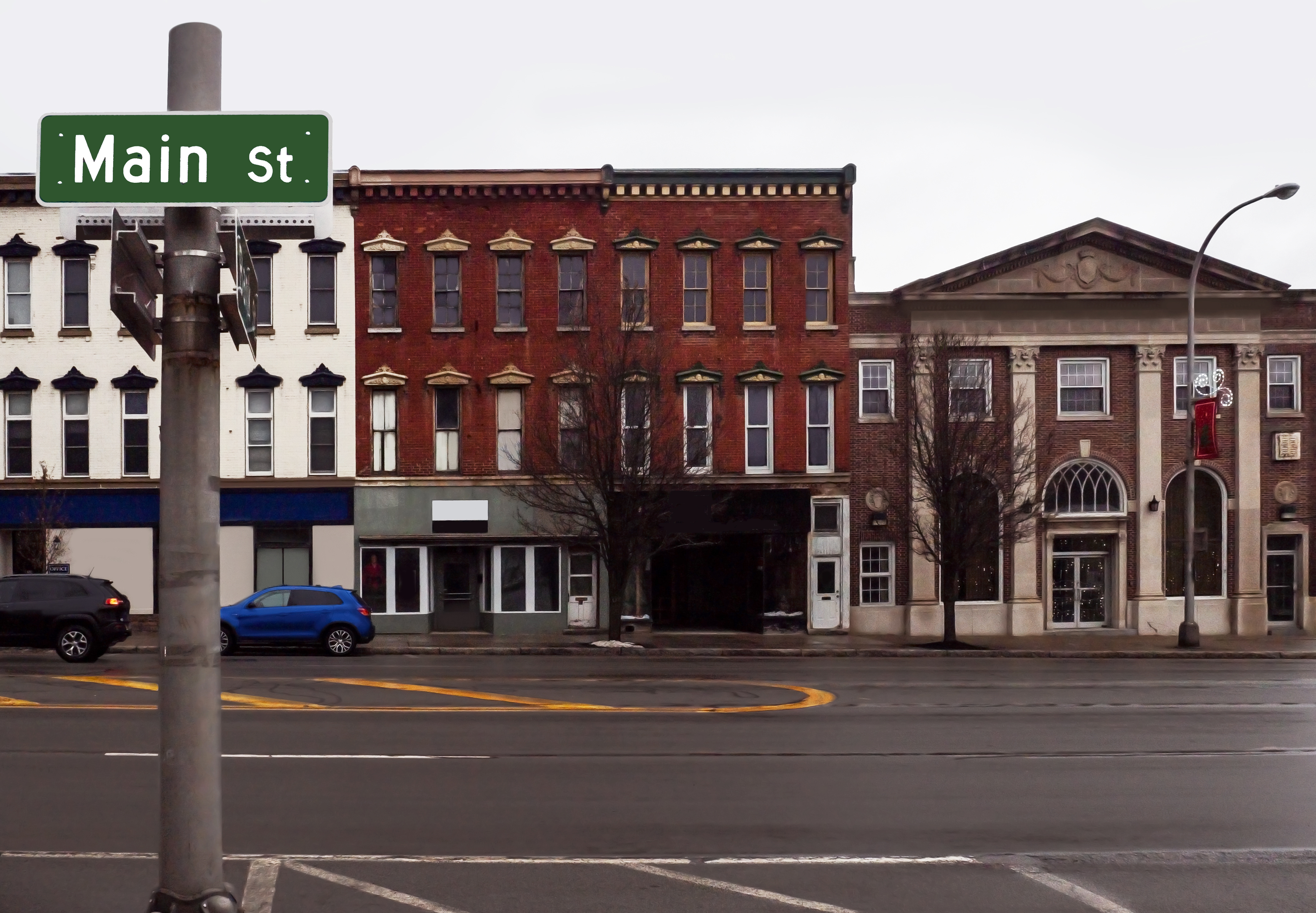 Main Street Street Sign with Buildings