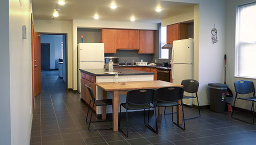 Community kitchen with table